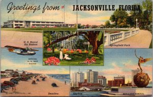 Florida Greetings From Jacksonville Multi View 1943 Curteich