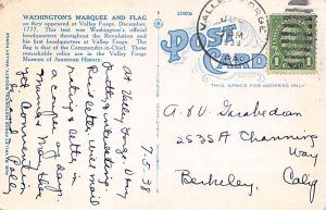 Washington's Marquee and Flag Valley Forge, Pennsylvania PA Postcard