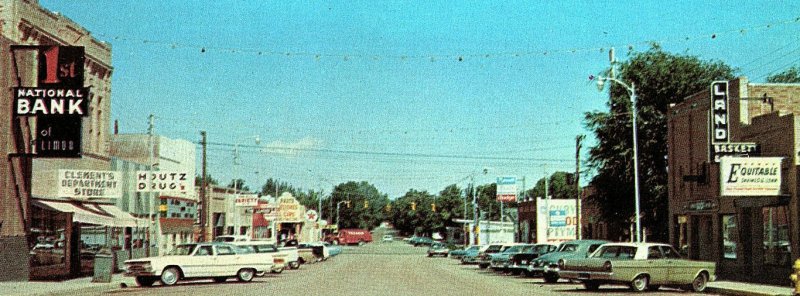 1960's Limon Colorado Main Street Rockies Old Cars Signs Storefronts 