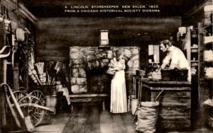 Historical Diorama, Lincoln as Storekeeper, New Salem Vintage Postcard F19