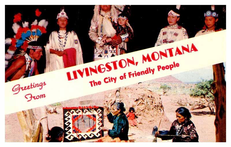 Postcard NATIVE INDIAN SCENE Livingston Montana MT AT5295