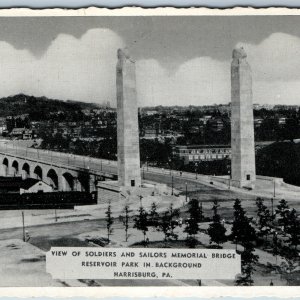 c1940s Harrisburg, PA Soldier Sailor Memorial Bridge Reservoir Park Postcard A37