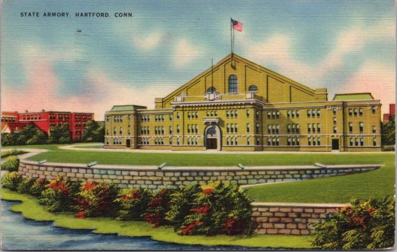 State Armory Hartford CT Connecticut Conn c1944 Linen Postcard D43