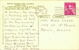 Yosemite National Park California CA Falls Postcard Cancel PM WOB Note Curteich 