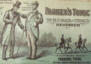 Parker's Tonic Health & Strength Restorer Liver Lungs, Horses Men To Hat Cane Y3