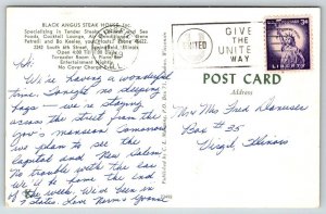 Black Angus Steak House - Springfield, Illinois - 1959  - Postcard