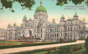 British Columbia Canada, Parliament Building Landmark Victoria Vintage Postcard