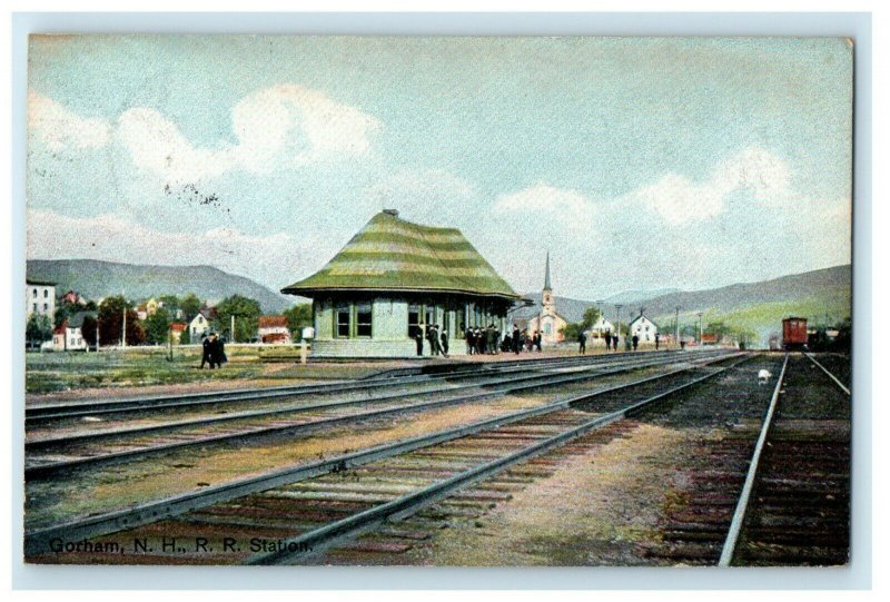 1911 Gorham N.H.R.R Railroad Train Station Depot New Hampshire NH Postcard 