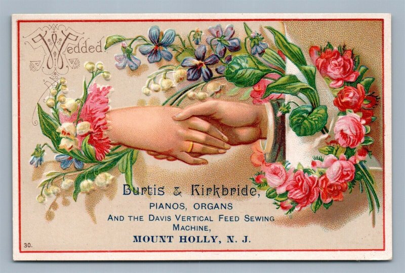 MT.HOLLY NJ ANTIQUE VICTORIAN TRADE CARD PIANOS ORGANS ADVERTISING