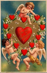 VTG Postcard My Valentine Stacz Stacy School Embossed Angel Cherub Heart Germany