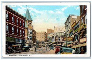 Pawtucket Rhode Island RI Postcard Main Street Business Section c1920's Cars