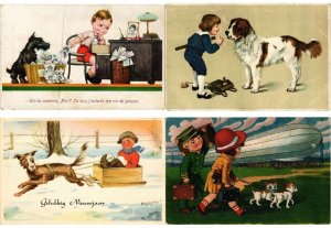 CHILDEN WITH DOGS ARTIST SIGNED HUMOR, 108 Vintage Postcards (L6228)