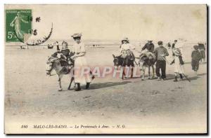 Old Postcard Donkey Mule Malo les Bains ride donkeys