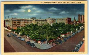 JACKSONVILLE, Florida FL    HEMMING PARK by MOONLIGHT  ca 1940s Linen Postcard