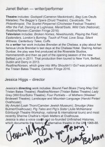 Janet Behan Irish Playwright Hand Signed Theatre Flyer