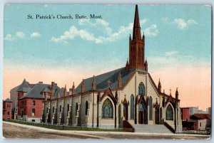 Butte Montana MT Postcard St. Patrick's Church Exterior Street Scene Vintage