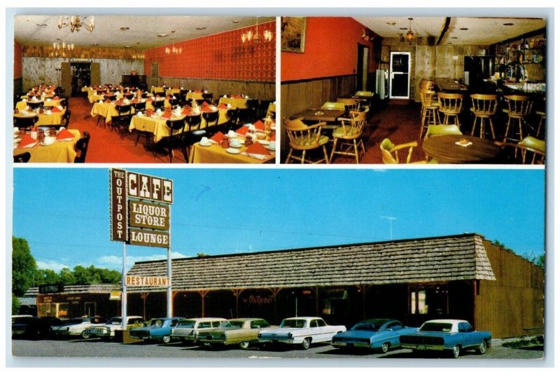 1970 The Outpost Cafe Liqour Store Restaurant Dining Room Evanston WY Postcard