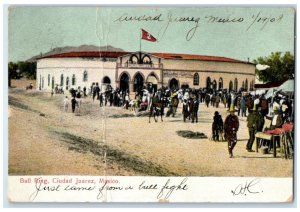 1908 Bull Ring Ciudad Juarez Mexico Flag Stadium Entrance Antique Postcard