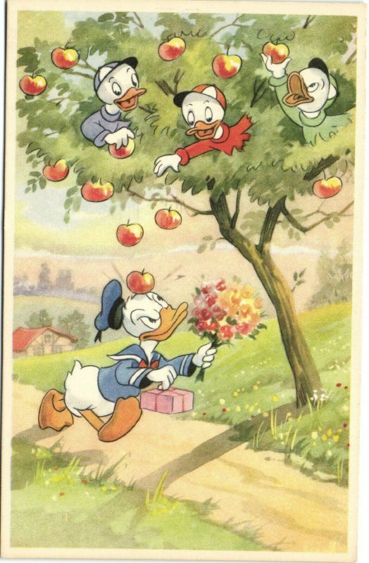 PC DISNEY, DONALD, HUEY, DEWEY AND LOUIE DUCKS, Vintage Postcard (b35882)