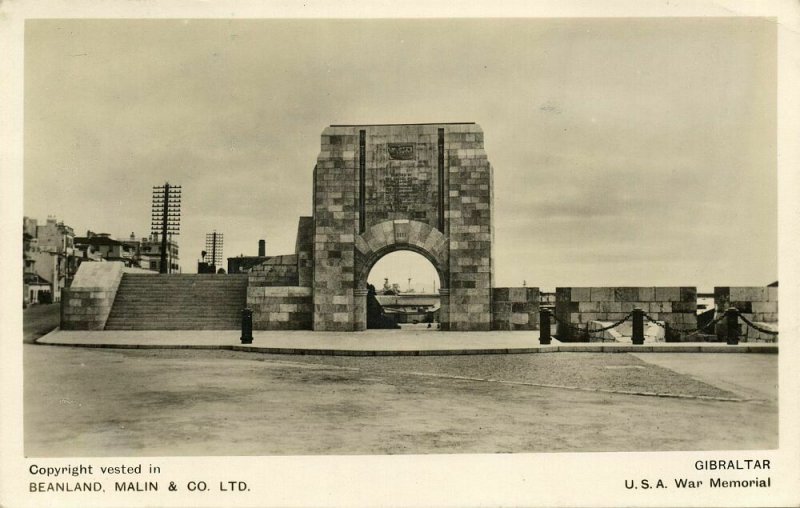 Gibraltar, U.S.A. War Memorial (1945) RPPC Postcard