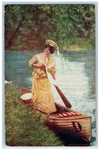 Oshkosh Wisconsin WI Postcard Pretty Woman Canoeing 1907 Posted Antique