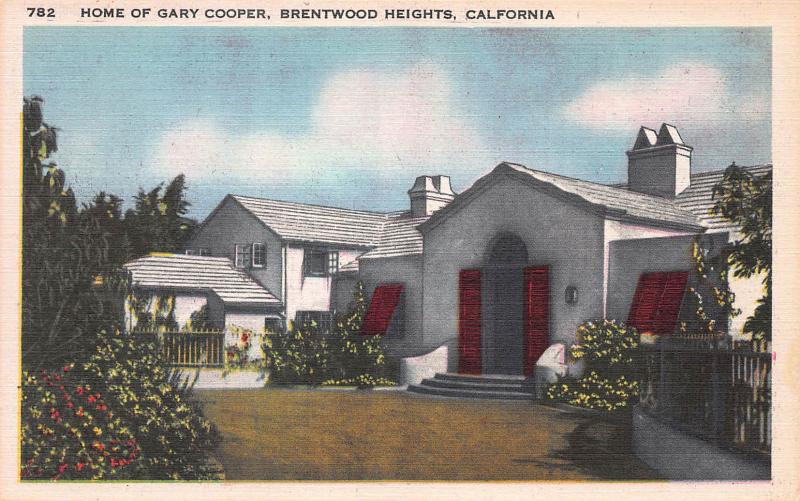 Home of Gary Cooper, Brentwood Heights, California, Early Postcard, Unused