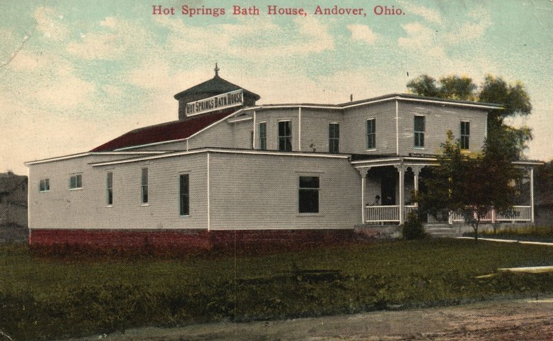 Vintage Postcard 1914 View of Hot Springs Bath House Andover Ohio OH