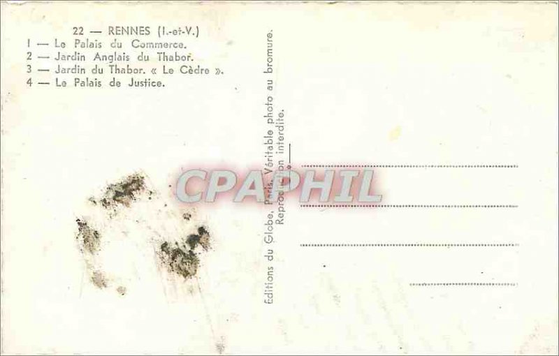 RENNES Old Postcard - The Palace of Commerce - English Garden Tabor - Garden ...