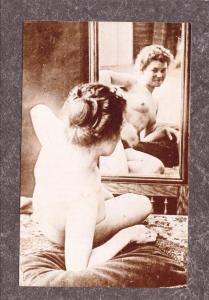 French France nude looking mirror vintage Postcard risque 