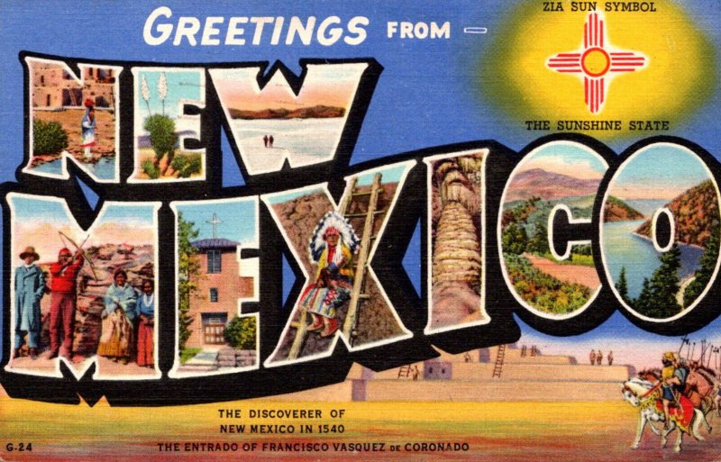 New Mexico Greetings From Large Letter Linen Curteich