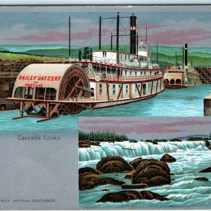 c1900s Unposted UDB Cascade Locks, OR Bailey Gatzert Postcard Sternwheeler A50