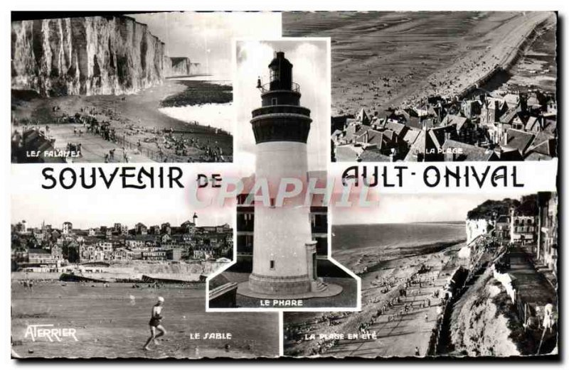 Modern Postcard Ault Onival cliffs sand beach in summer