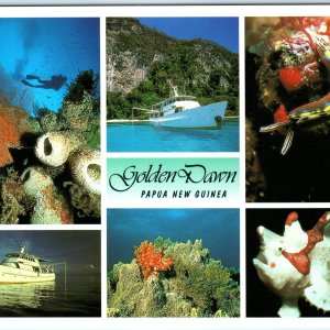 c1990s Papua New Guinea Golden Dawn Dive Boat Coral Reef Fish Chrome Lg PC M28