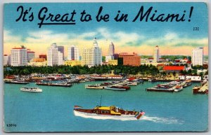 Miami Florida 1954 Postcard It's Great Aerial View Harbor Boats Ships Pier