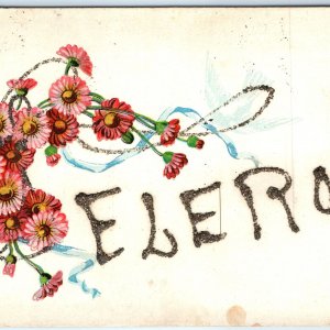 c1910s Eleroy Illinois Greetings Postcard Mica Glitter Handmade Postcard IL A120