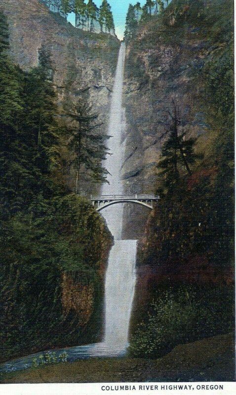 1930s Multnomah Falls Benson Foot Bridge Columbia River Highway Oregon Postcard