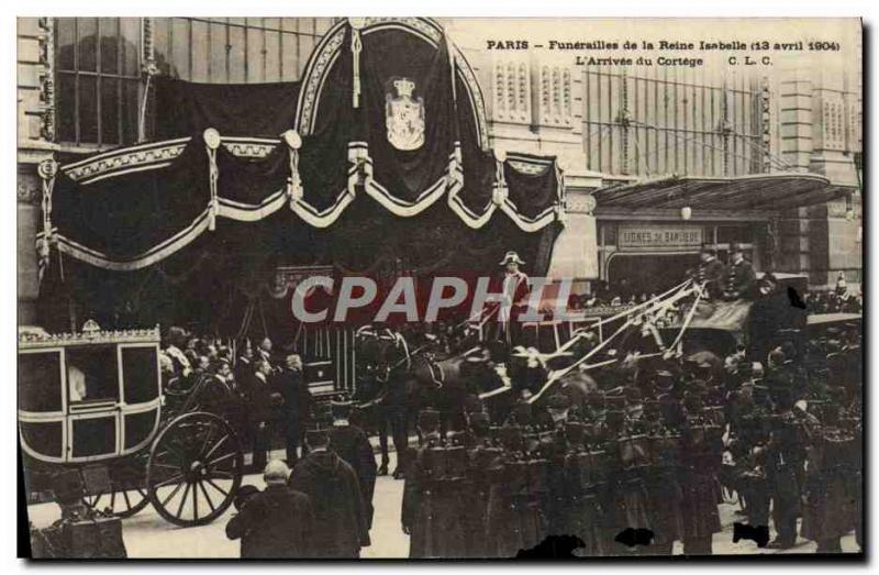 Old Postcard From Paris Funerals Queen Isabel L & # 39Arrivee From Cortege