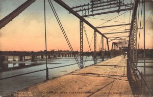 Beautiful Hand Colored Albertype, Bridge over Arkansas, Tulsa , Ok, Old Postcard