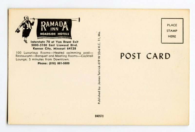 Postcard Ramada Inn Interstate 70 at Van Brunt Kansas City MO Standard View Card 