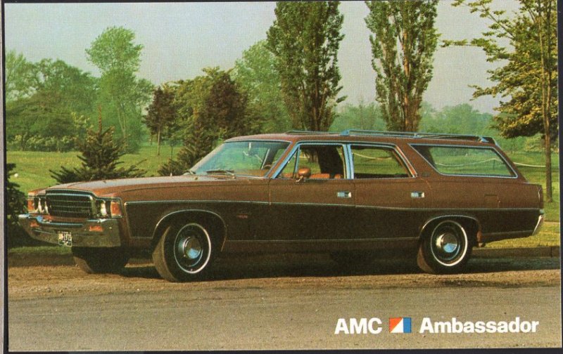 Classic Car Dealer Postcard 1973 AMC Ambassador Station Wagon