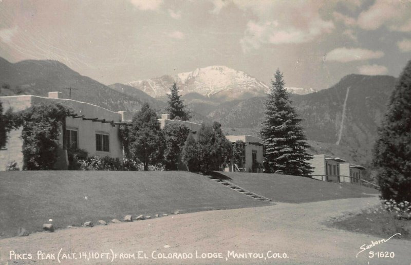 Pike's Peak from El Colorado Lodge, Manitou, CO., Early Real Photo Postcard, 