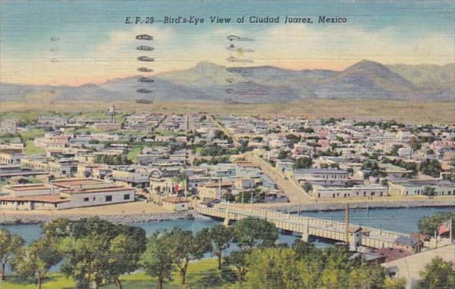 Mexico Juarez Birds Eye View Of Ciudad 1952 Curteich