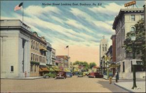 Sunbury PA Market St. Linen Postcard