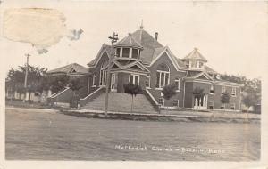 Bucklin Kansas~Methodist Church & Street Corner~Sign in Front~c1910 RPPC