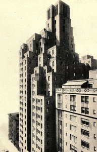 C.1930's Art Deco Hotel Tudor, New York Cars Aerial View Postcard P128