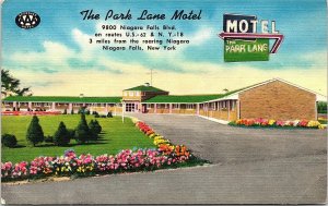 Postcard NY Niagara Falls The Park Lane Motel - Route 62 - LINEN - 1940s A6