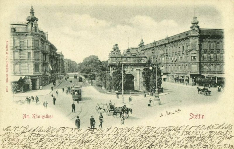 poland, SZCZECIN STETTIN, Am Königsthor, Tram (1899) Postcard