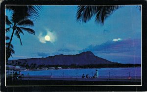 Hawaii Moonlight over Waikiki Chrome Postcard 08.41