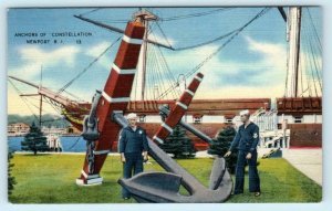 NEWPORT, Rhode Island R.I. ~ Sailors ANCHORS of CONSTELLATION 1940s  Postcard