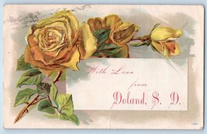Doland South Dakota SD Postcard Greetings Glitter Flower Embossed c1908 Antique